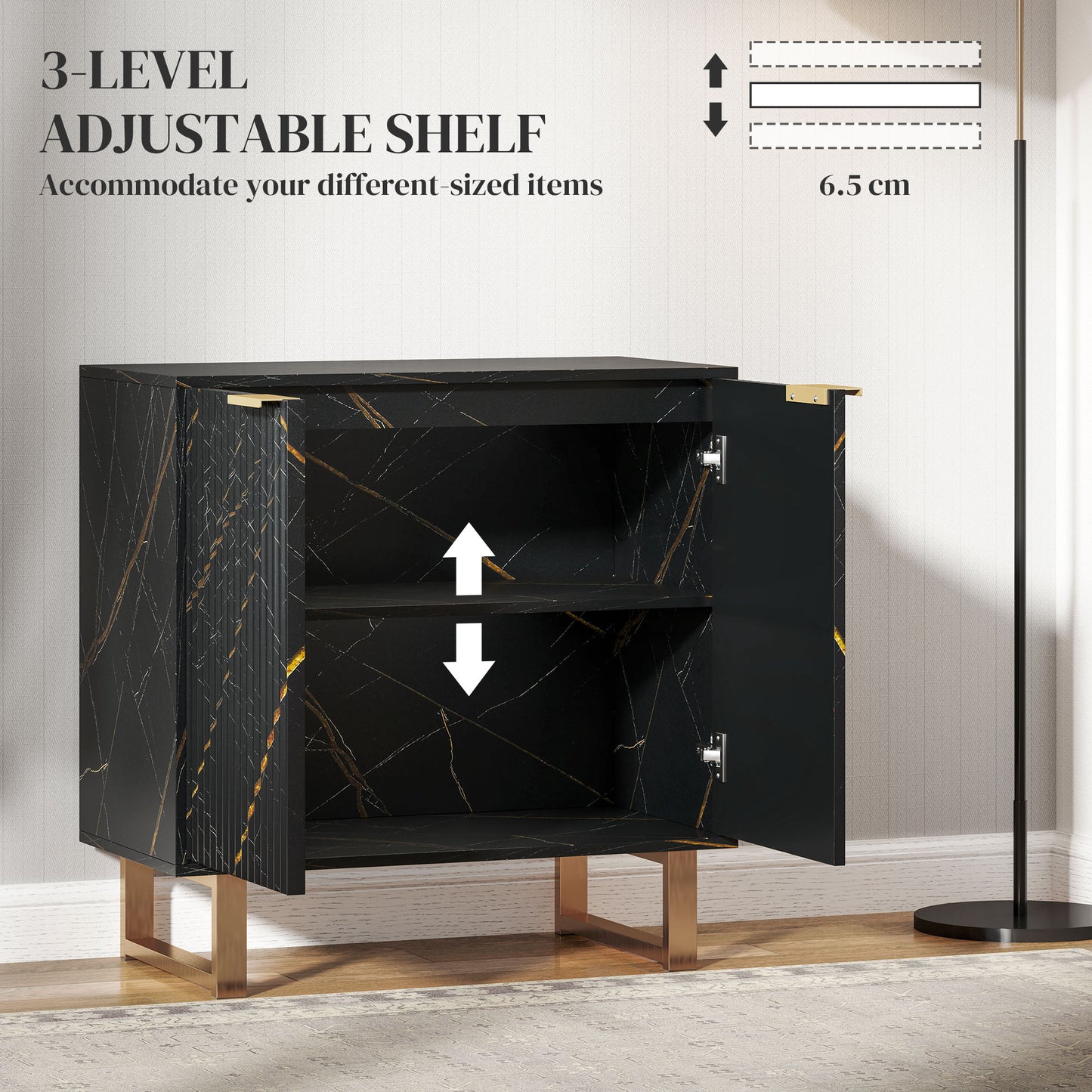 Nomi Black And Gold Elegant Sideboard With Ribbed Finish