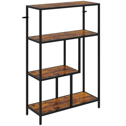 Modisu Wood Rustic Brown 4 Tier Bookcase With OFauxn Shelving