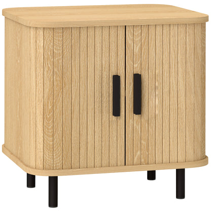 Ritava Natural Oak Tambour Bedside Table 2 Sliding Doors Black Metal Legs