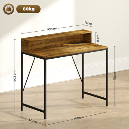 Rena Rustic Brown 100cm Gaming Desk With LED Lights Power Outlets And Monitor Stand