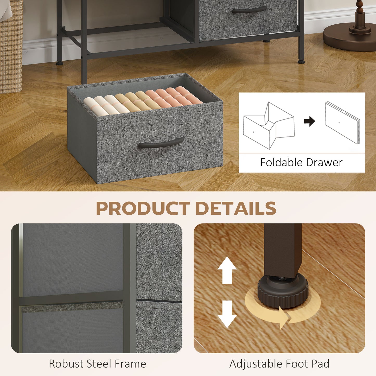 Rene Metal And Fabric Rustic Brown And Grey 8 Drawer Industrial Storage Dresser
