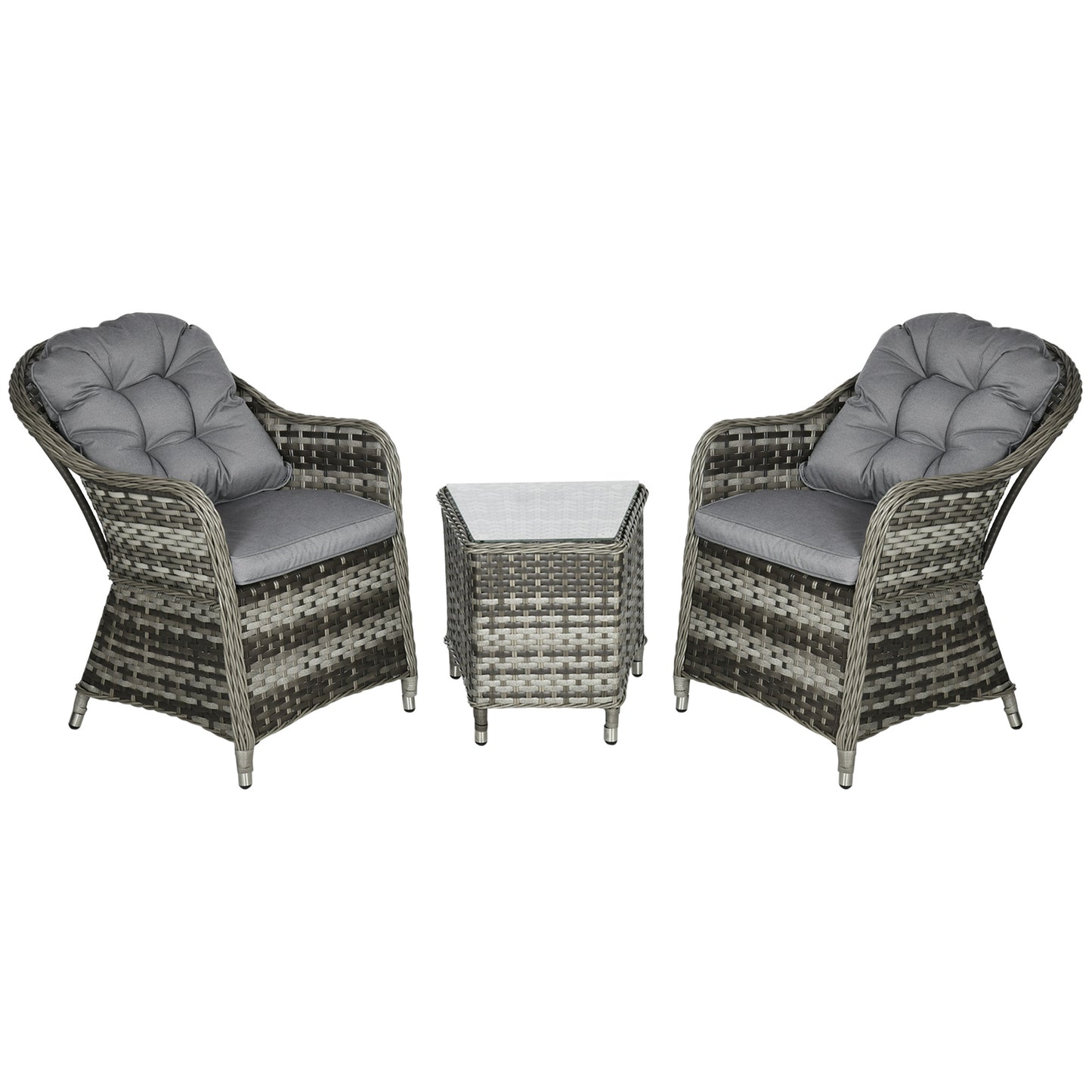 Yosu Rattan Grey 3 Piece Bistro Set With Glass Top Table