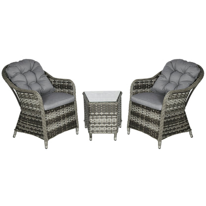 Yosu Rattan Grey 3 Piece Bistro Set With Glass Top Table