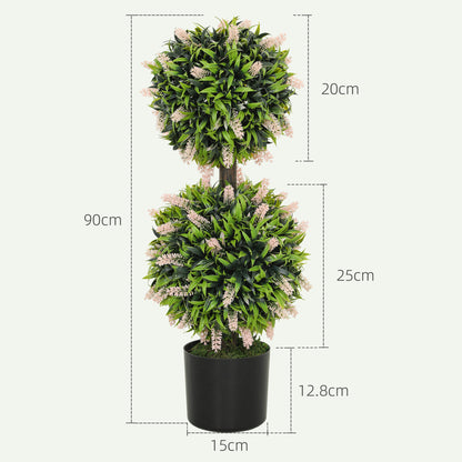 Nosu Set Of 2 Artificial Lavender Flower Ball Trees In Pots 70cm Pink