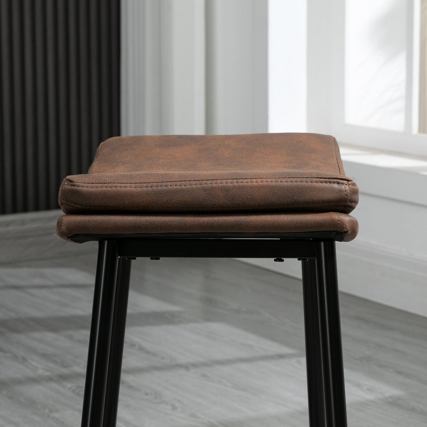 Noveha Microfiber Brown Industrial Breakfast Bar Stools Set Of 2 With Curved Seat