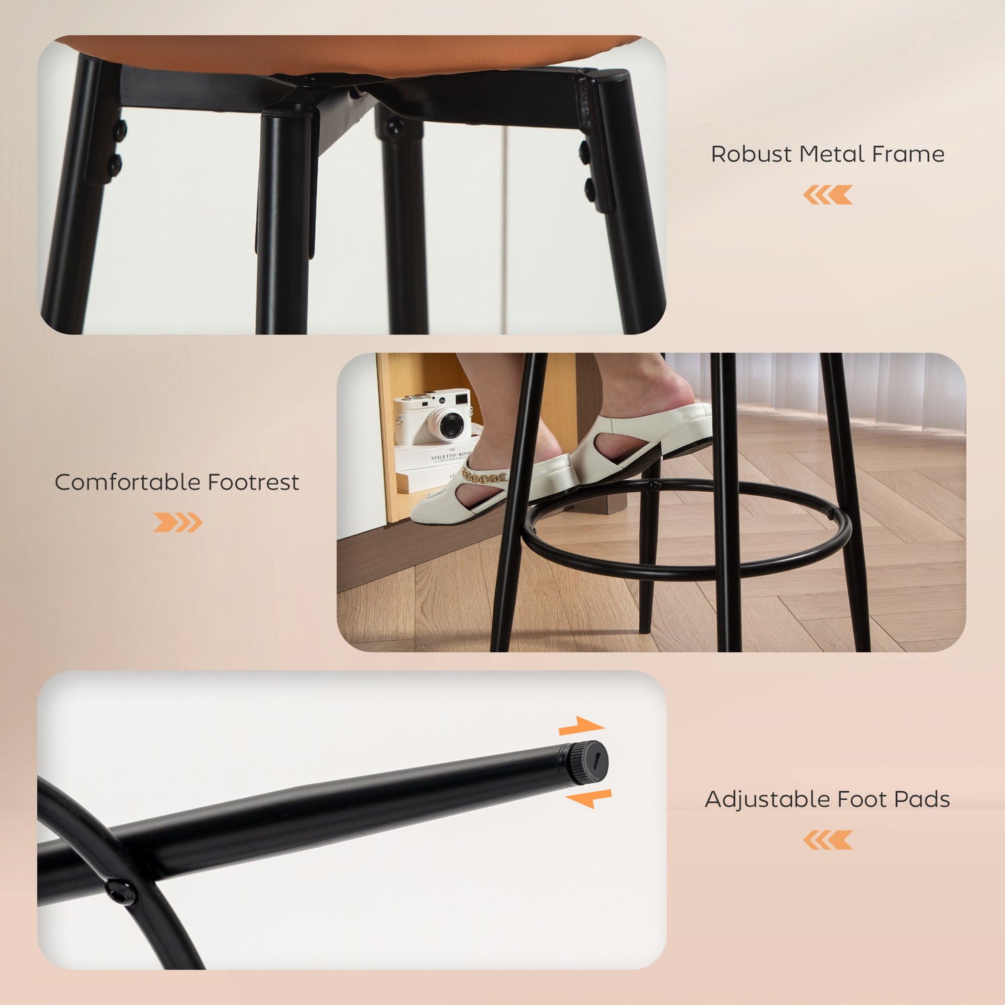 Mativa Faux Leather Brown And Black Bar Stools Set Of 2 With Footrests