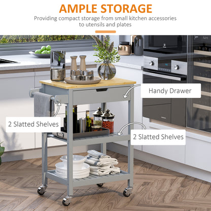 Vena Wooden Grey and Natural Kitchen Trolley With Worktop Drawer And Shelves