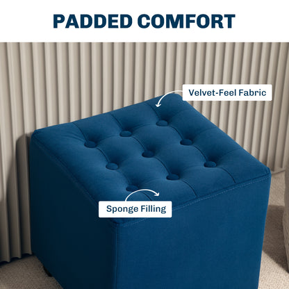 Dimano Velvet Blue Upholstered Square Ottoman Diamond Tufted Pattern