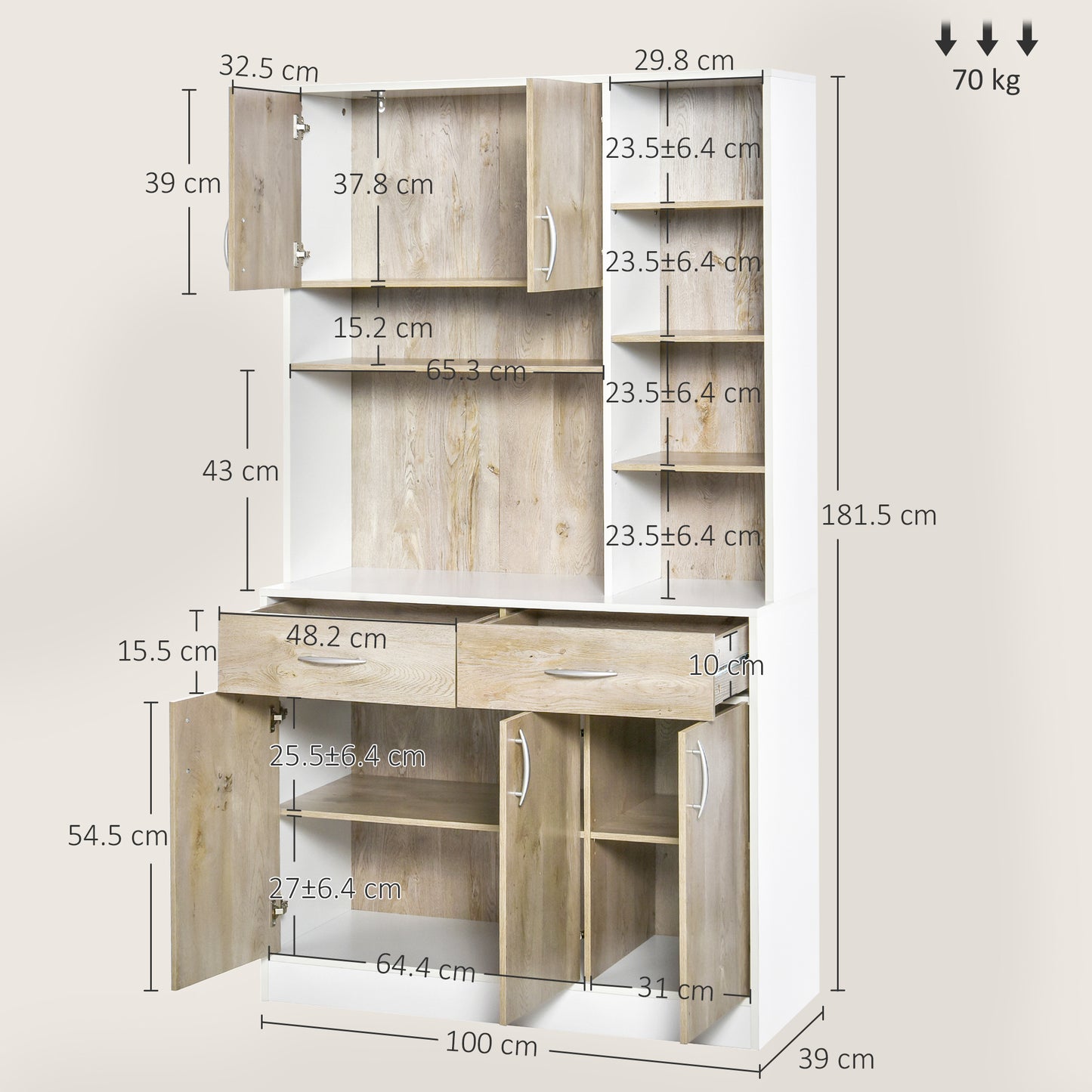 Dosefa Mita Wooden White Kitchen Sideboard With Countertop Drawers And Adjustable Shelves