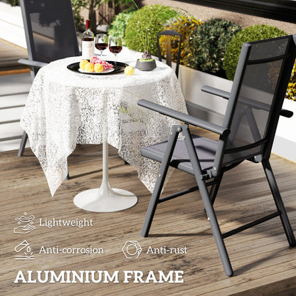 Disusu Set Of 2 Aluminium Dark Grey Folding Garden Dining Chairs With Breathable Mesh