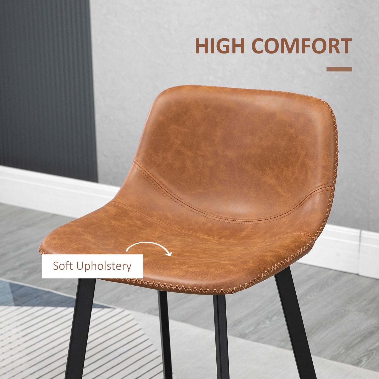 Lilu Dilu Set Of 2 Brown Kitchen Bar Stools With Fixed H8 And Reinforced Frame