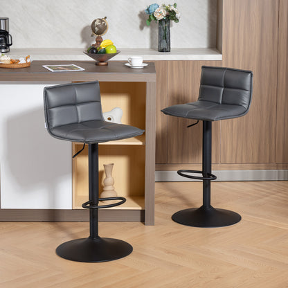 Miha Set Of 2 Dark Grey Modern Faux Leather Bar Chairs