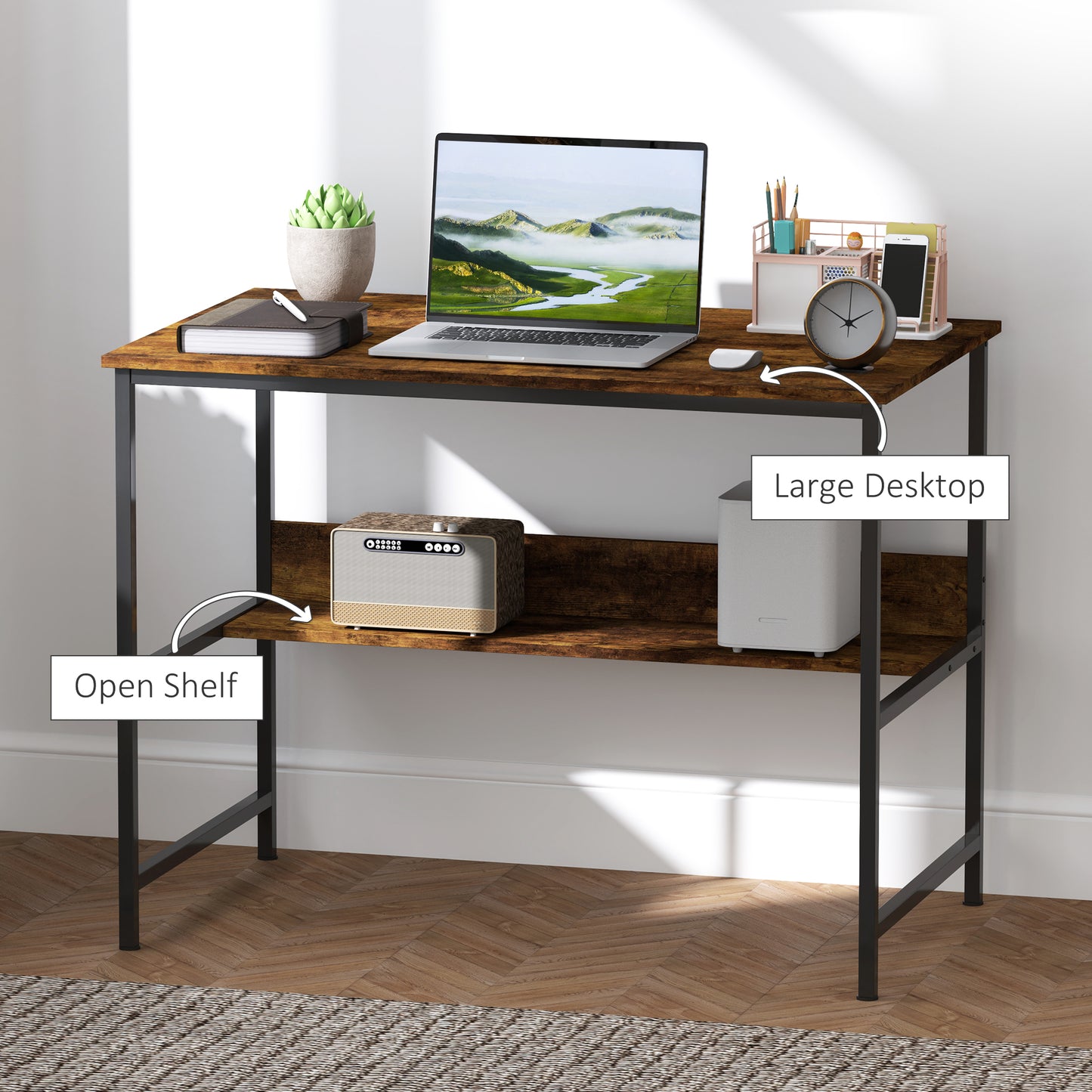 Kesare 100cm Wooden Rustic Brown 2 Tier Home Office Desk