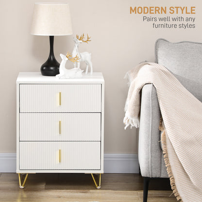 Renina Set Of 2 Wooden White and Gold Tone 3 Drawer Elegant Storage Bedside Tables