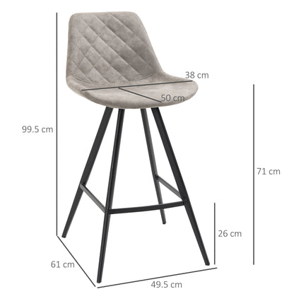 Vaba Microfiber Grey Padded Tub Bar Chairs Set Of 2 With Quilted Seat And Steel Footrest