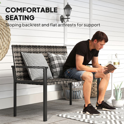 Batare Rattan Grey 2 Seater Garden Bench With Armrests