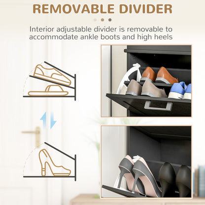 Fadivi Raka Wooden Black Minimal 2 Drawer Shoe Cabinet For 10 Pairs