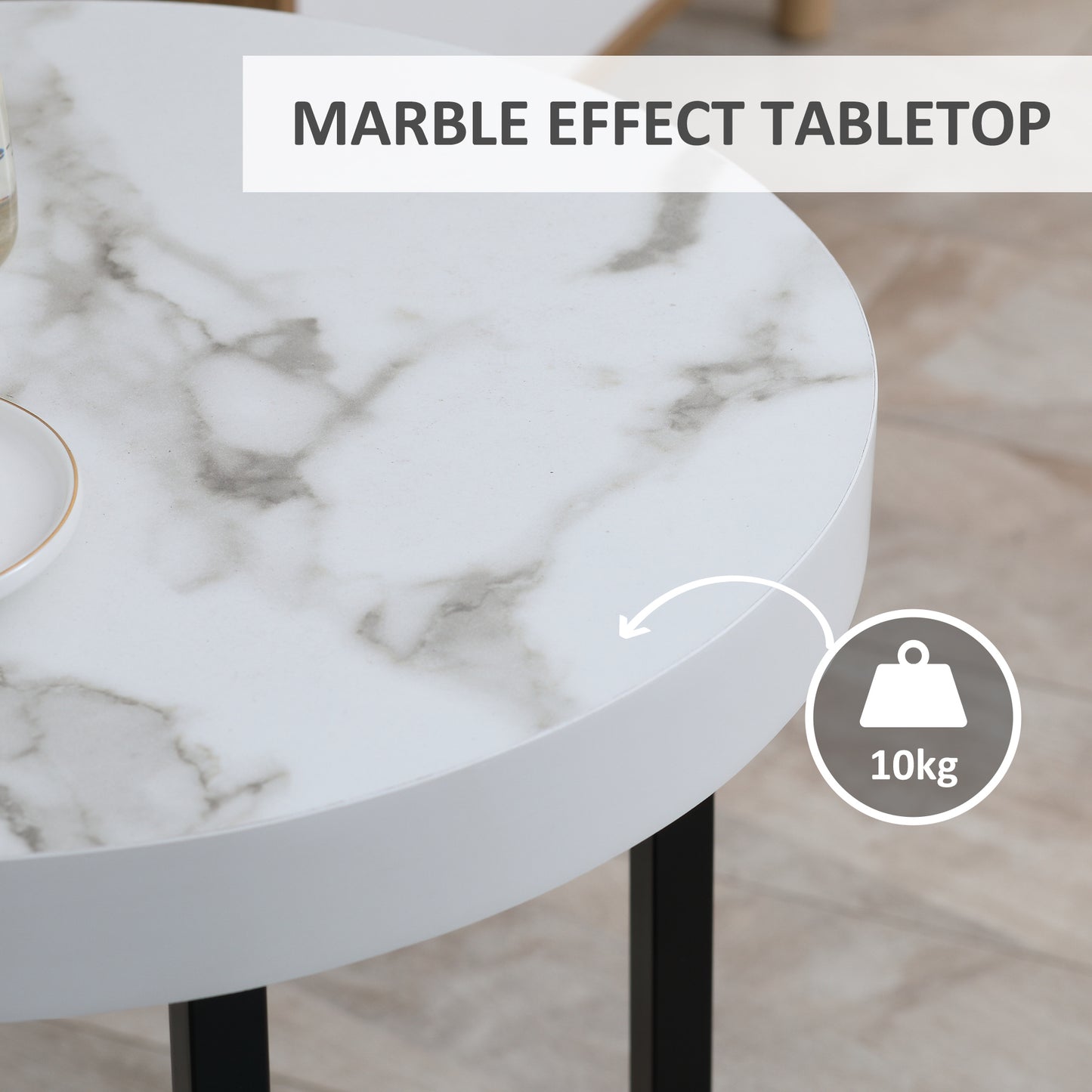 Nesama Black Metal And White Wooden  Set Of 2 Round Side Tables