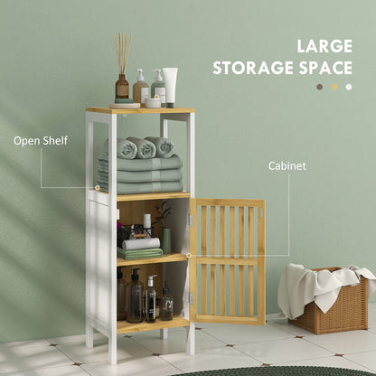 Liba Retro Bamboo Style Bathroom Storage Cabinet With Cut Out Detail