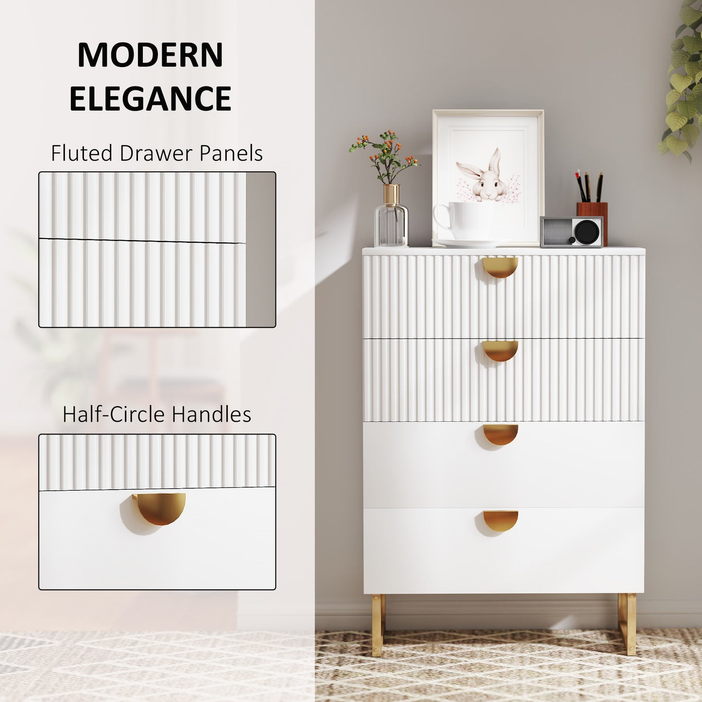 Nimise Wooden White Elegant 4 Drawer Chest Of Drawers