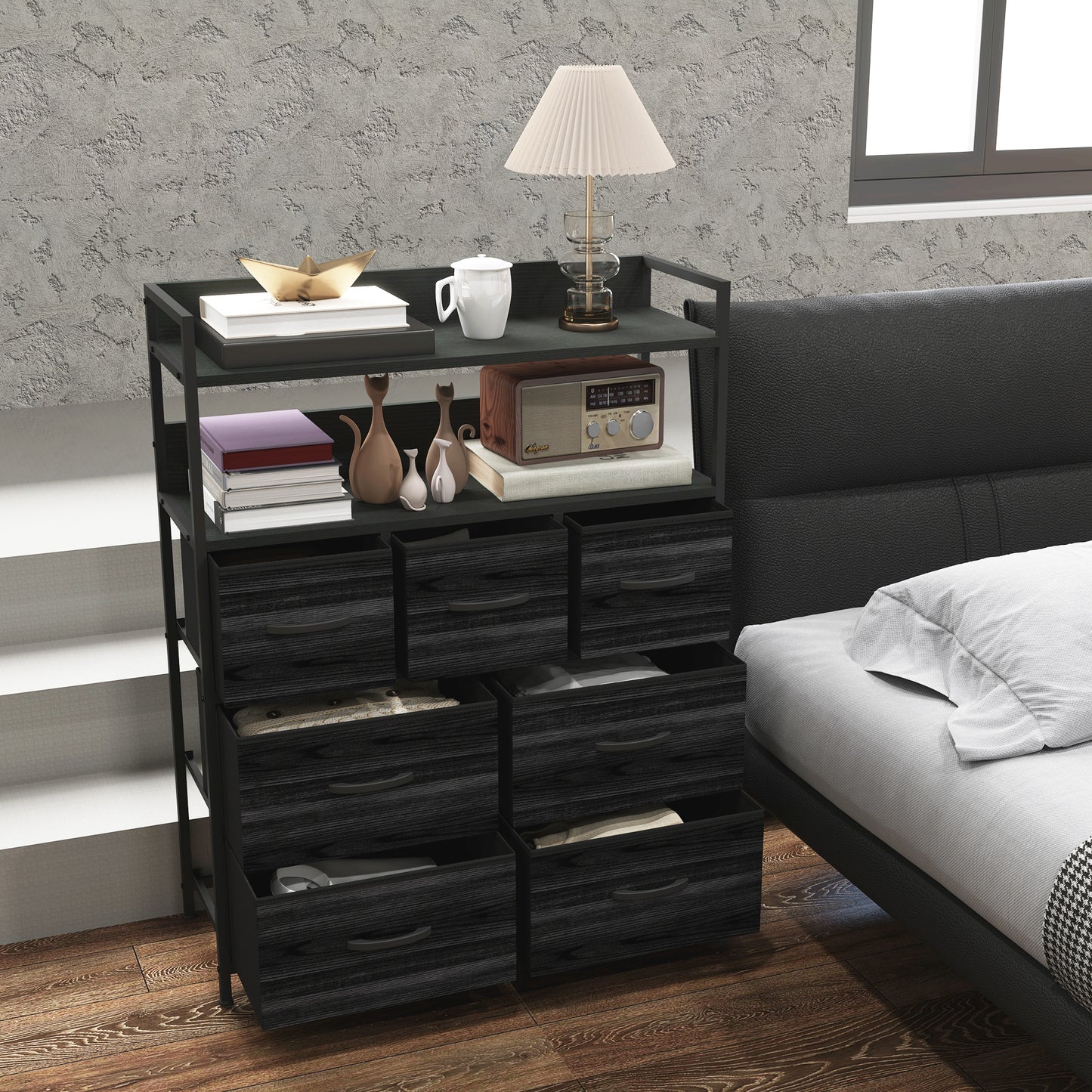 Latoli Fabric And Wood Black 7 Drawer Rustic Storage Chest