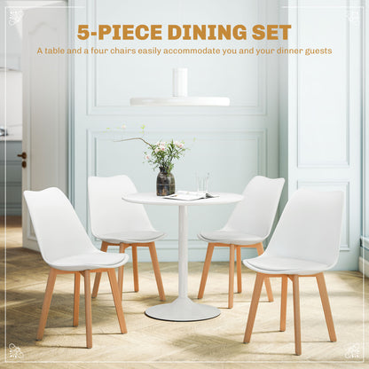 Vala Plastic and Wood White 5 Piece Modern Dining Table And Chair Set