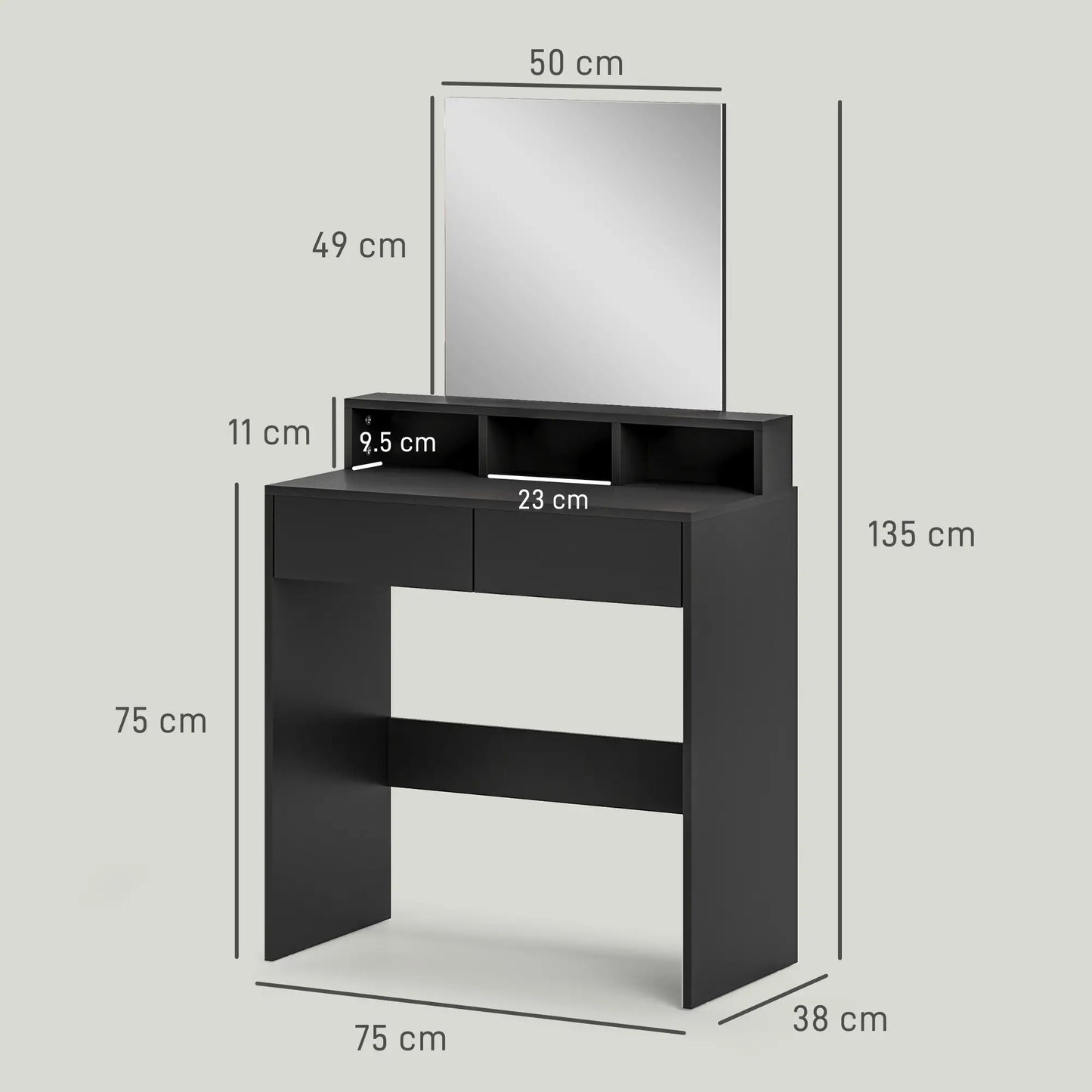 Merotto Black Dressing Table With Mirror And Multi Storage Layout