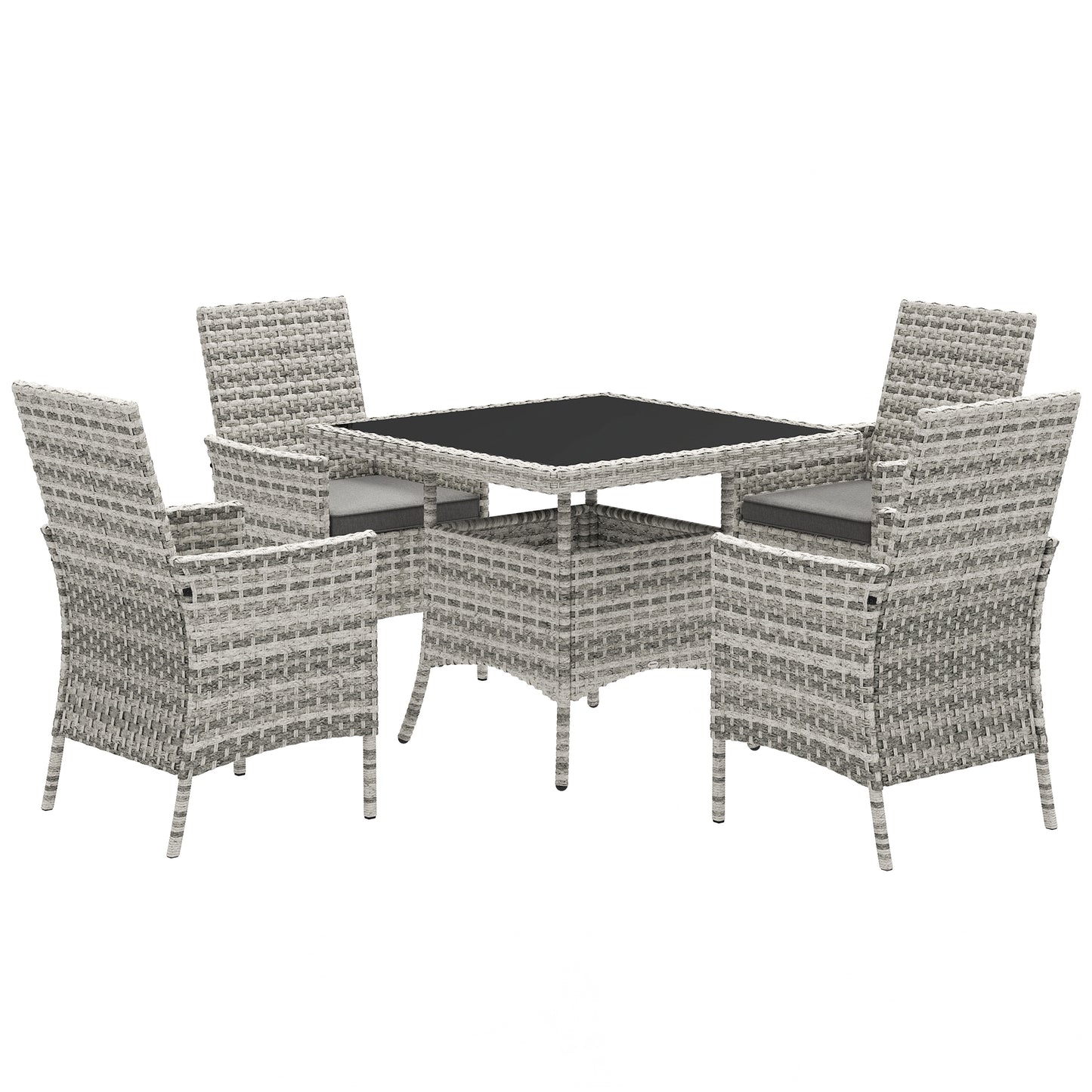 Noha Light Grey Rattan 4 Seater Outdoor Dining Set with Square Glass Table