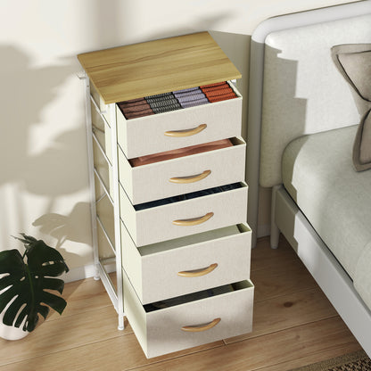 Batoro Fabric And Metal Beige 5 Drawer Storage Chest