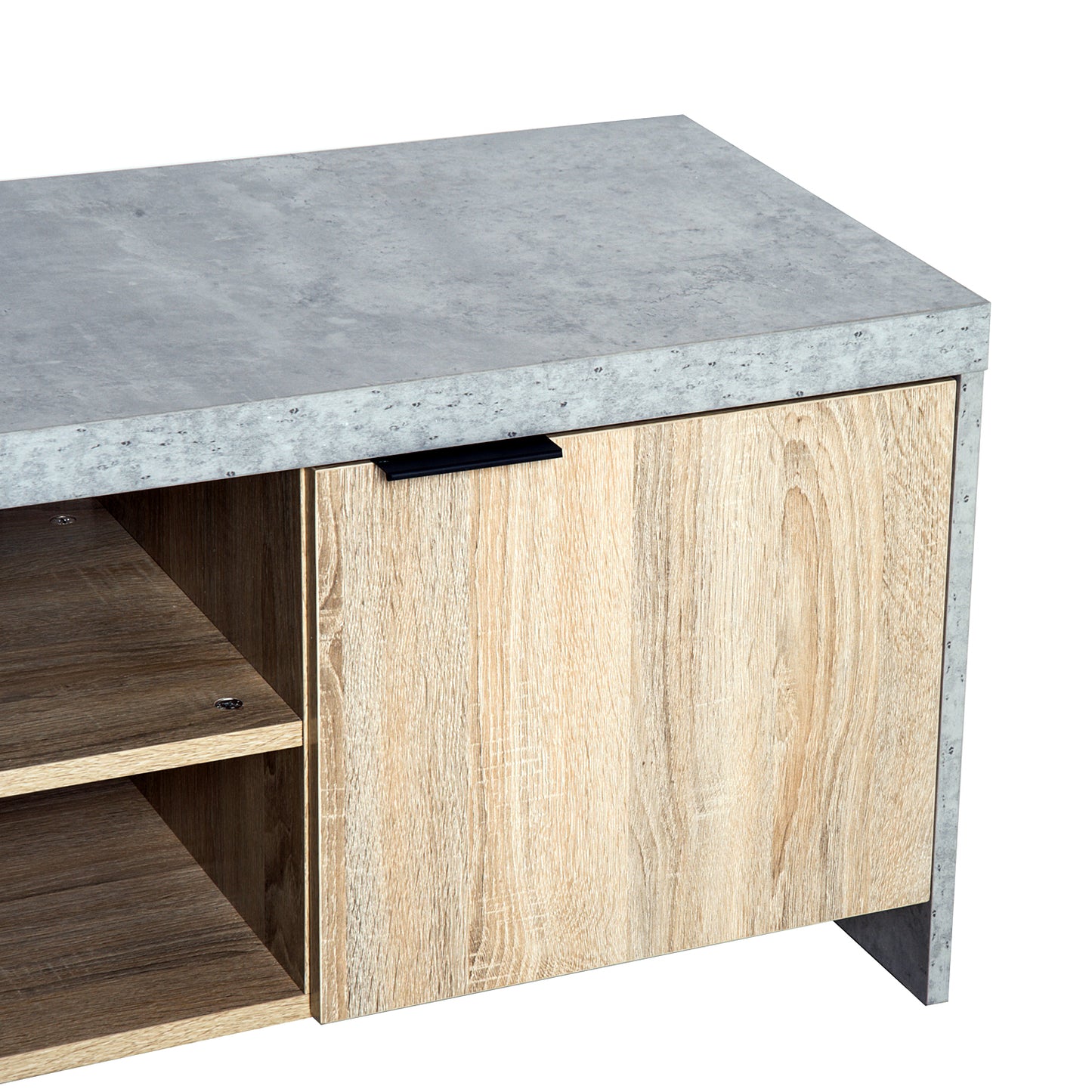 Hatata Rael 120cm Wooden Grey and Natural TV Cabinet With 2 Doors And Open Shelving