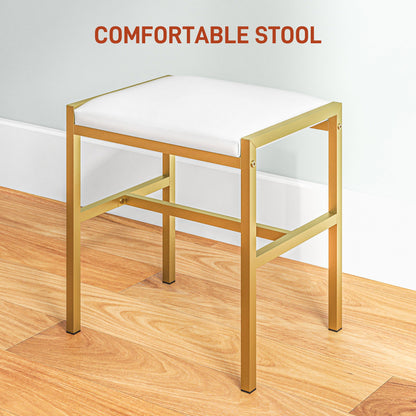 Doraro White LED Dressing Table With Lighted Mirror Cushioned Stool Drawers And Shelves