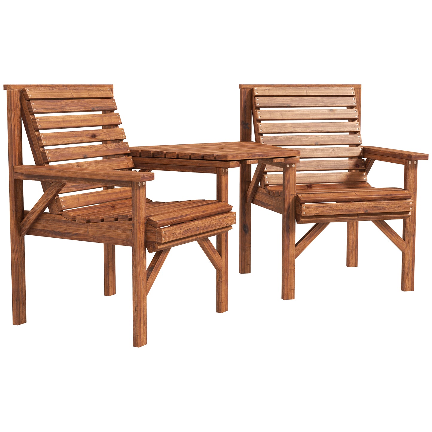 Topa Tan Brown Wood Garden Bistro Set Love Seat With Integrated Coffee Table And Parasol Hole