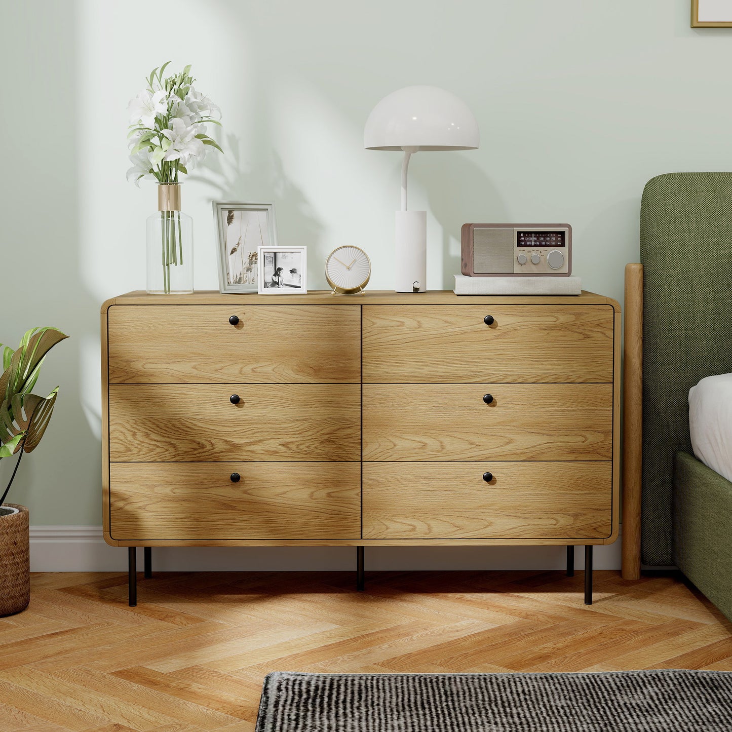 Naniba Wood Oak Finish 6 Drawer Storage Chest