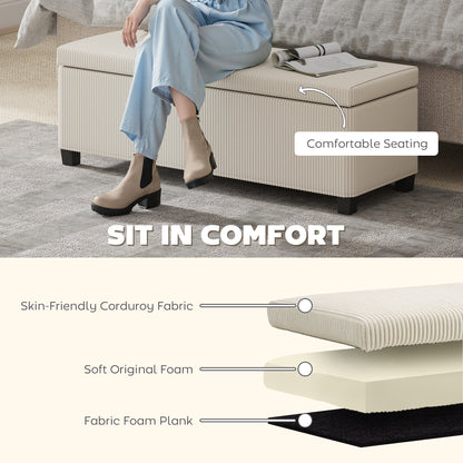 Toha Beige Corduroy Storage Ottoman Bench With Removable Lid