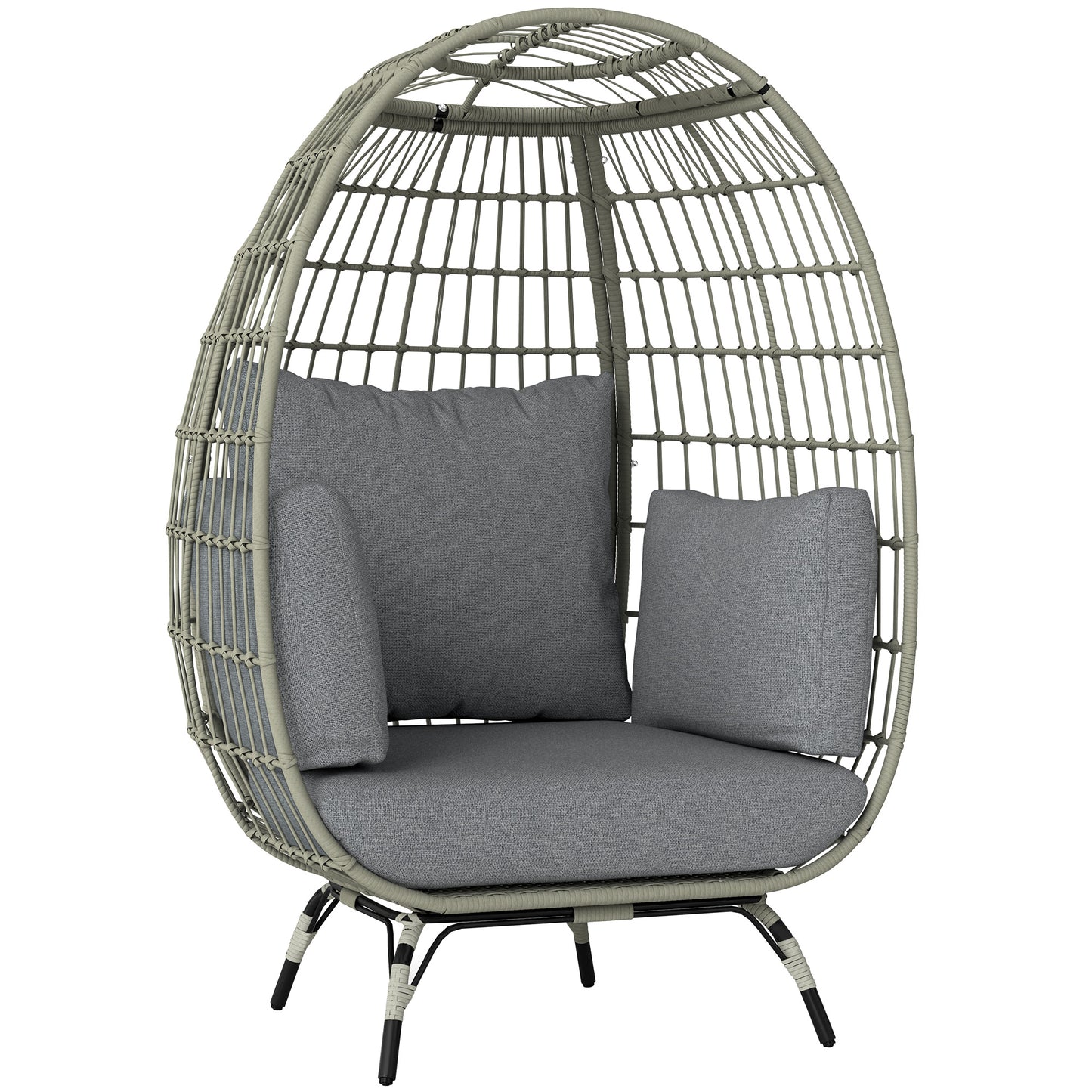 Tomova Grey Rattan Rope Grey Egg Chair with Cushions And Matching Pillows