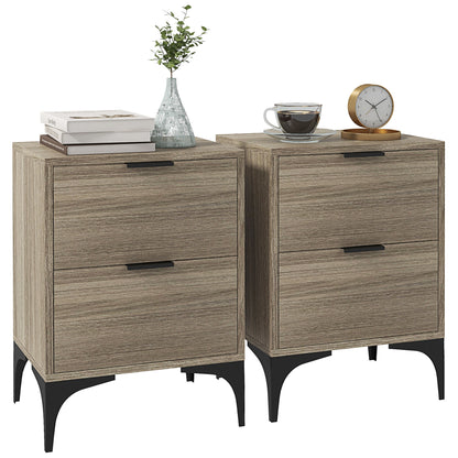 Nielel Set Of 2 Grey Wood Effect Bedside Tables 2 Drawers