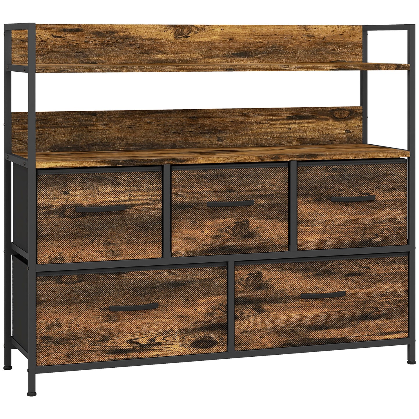 Yoyota Fabric And Wood Rustic Brown 5 Drawer Rustic Storage Chest