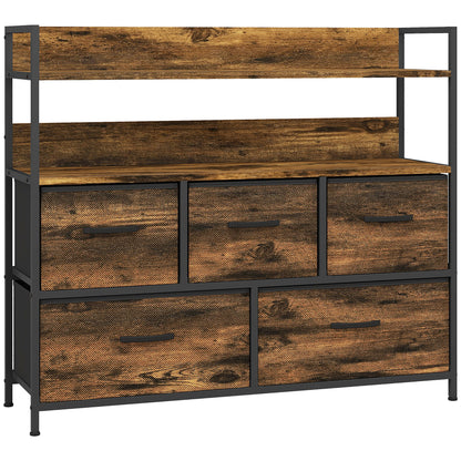 Yoyota Fabric And Wood Rustic Brown 5 Drawer Rustic Storage Chest