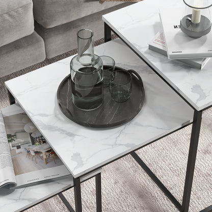 Rekaco Wooden Marble Effect Set Of 3 Nesting Tables