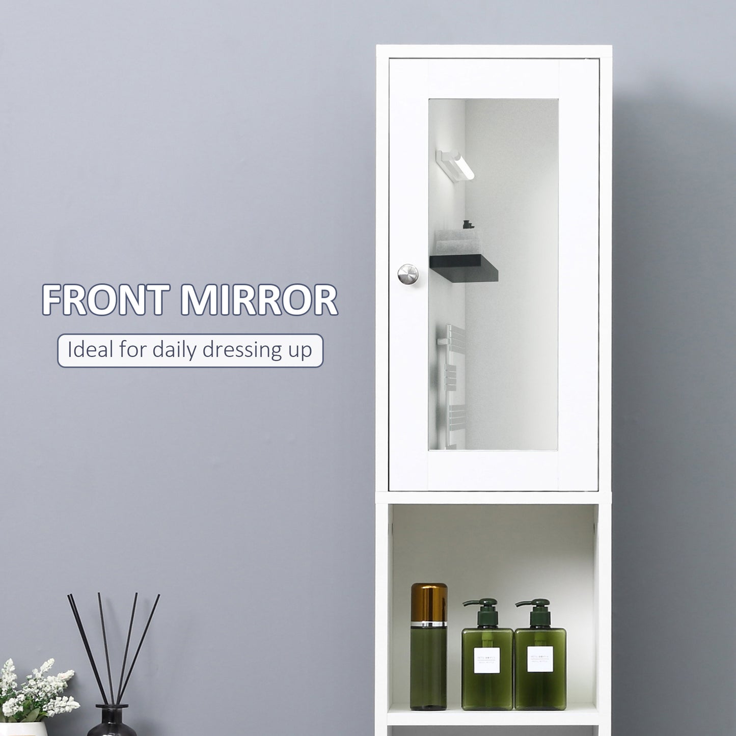 Sokana Tall Bathroom Storage Cabinet With Mirror And Adjustable Shelving Freestanding White