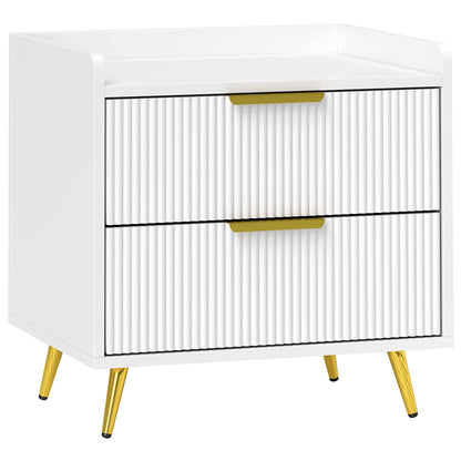 Yoha White and Gold Ribbed 2 Drawer Bedside Table
