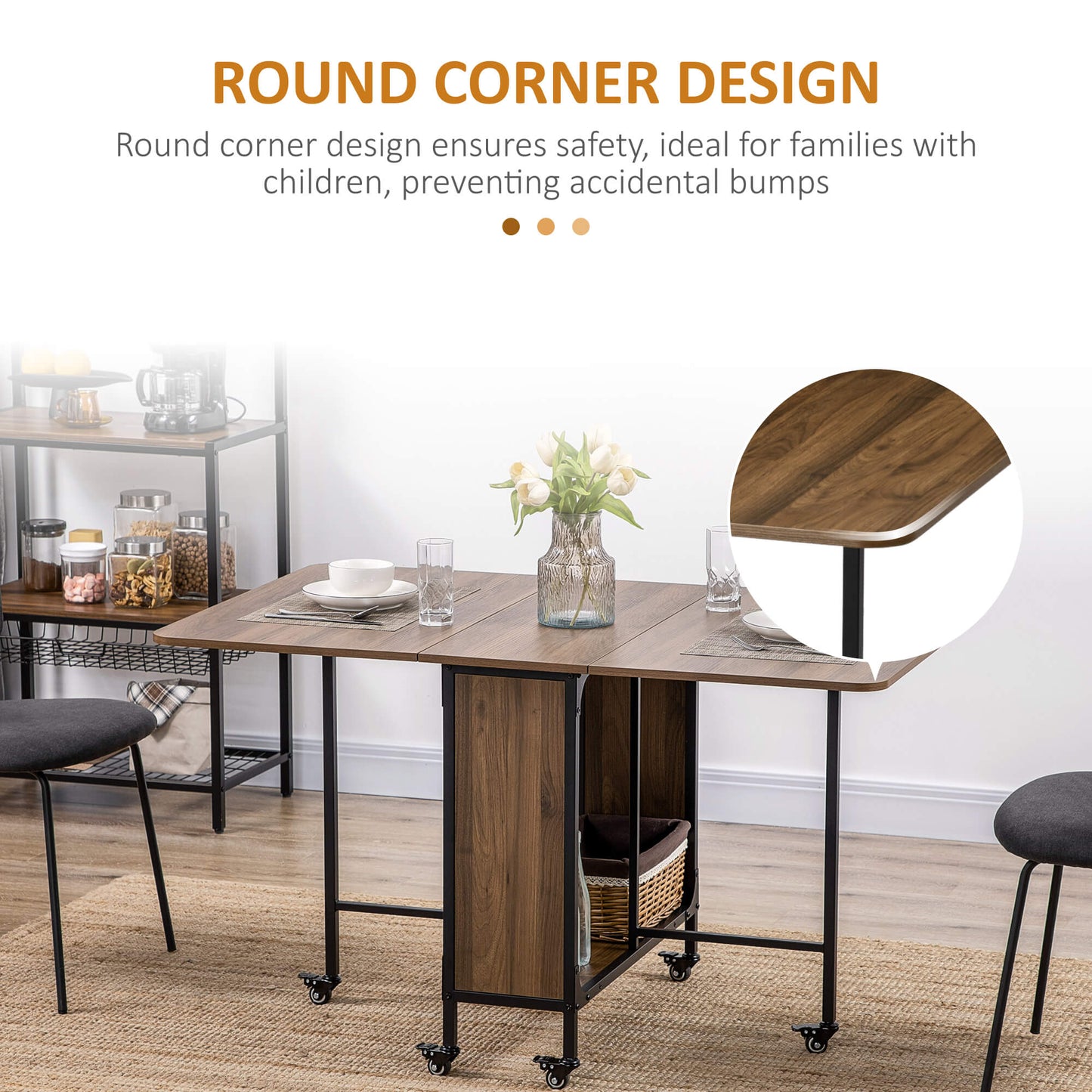 Suzito Wooden Brown And Black Drop Leaf Dining Table Seating 6