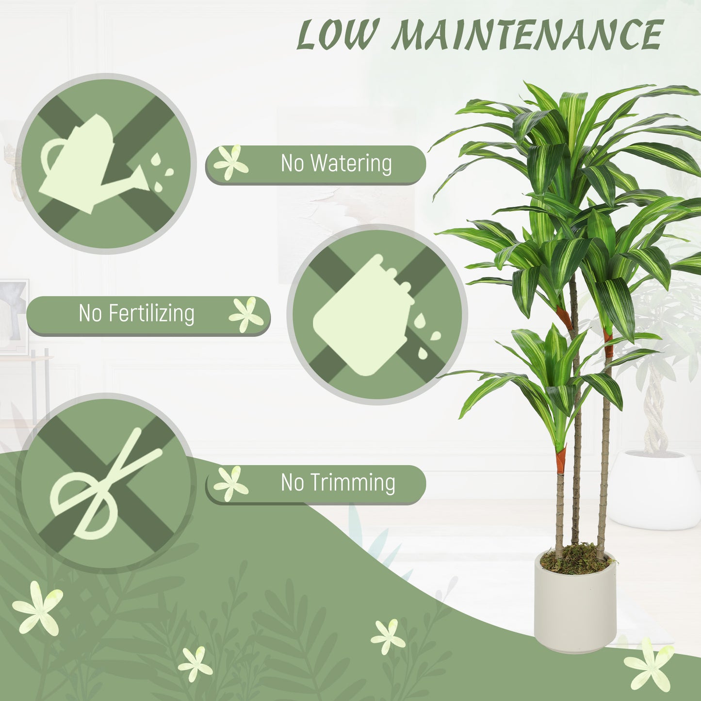 Mivi Artificial Dracaena Style Tree With Flexible Trunks 120cm Green