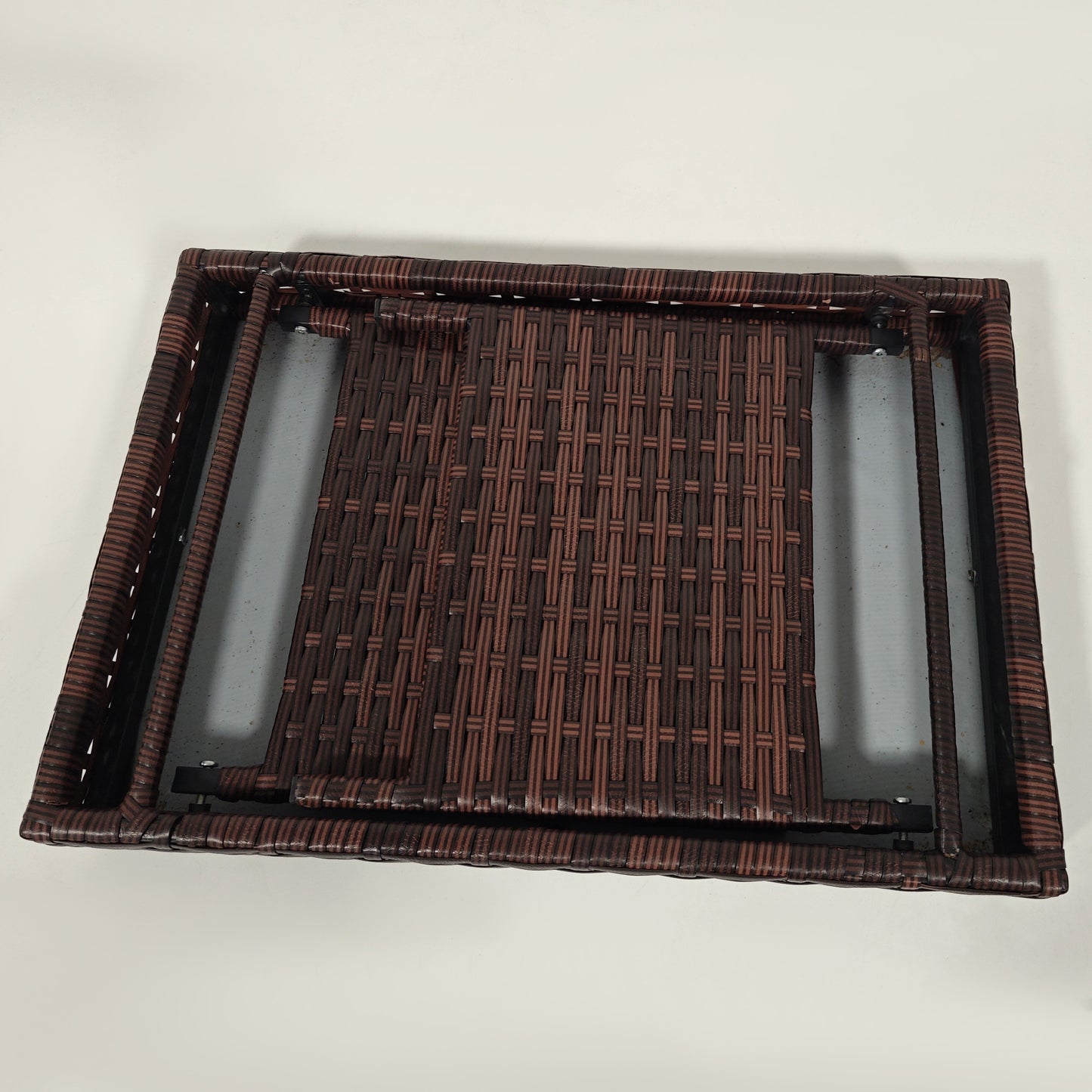 Fihaso 60cm Rattan Brown Folding Outdoor Bistro Side Table With Steel Frame