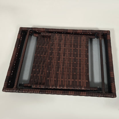 Fihaso 60cm Rattan Brown Folding Outdoor Bistro Side Table With Steel Frame