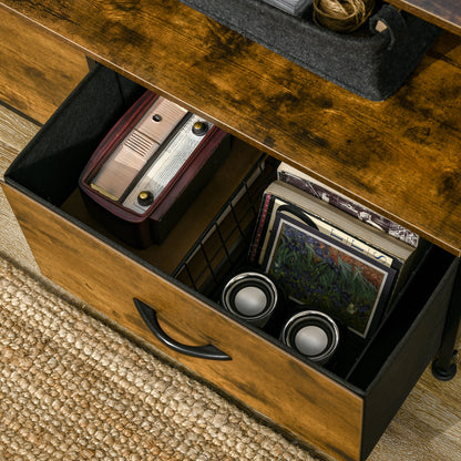 Elsuve Metal And Fabric Rustic Brown 3 Drawer Storage Chest With Display Shelf
