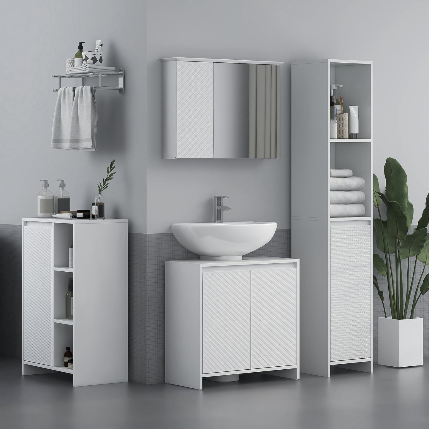 Suzise Slim Freestanding Bathroom Storage Cabinet With OFauxn Compartment For Small Spaces White