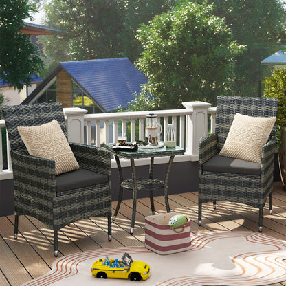 Sami Rattan Grey 3 Piece Garden Bistro Set With 2 Tier Table And Cushions