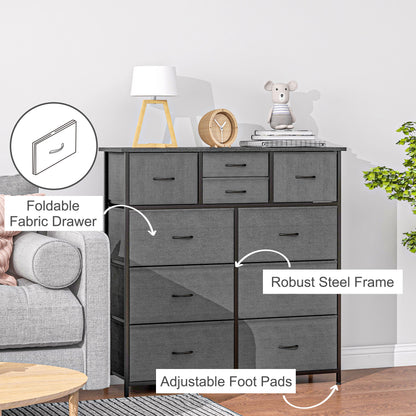 Salina Metal And Fabric Black 10 Drawer Storage Dresser With Foldable Drawers And Steel Frame