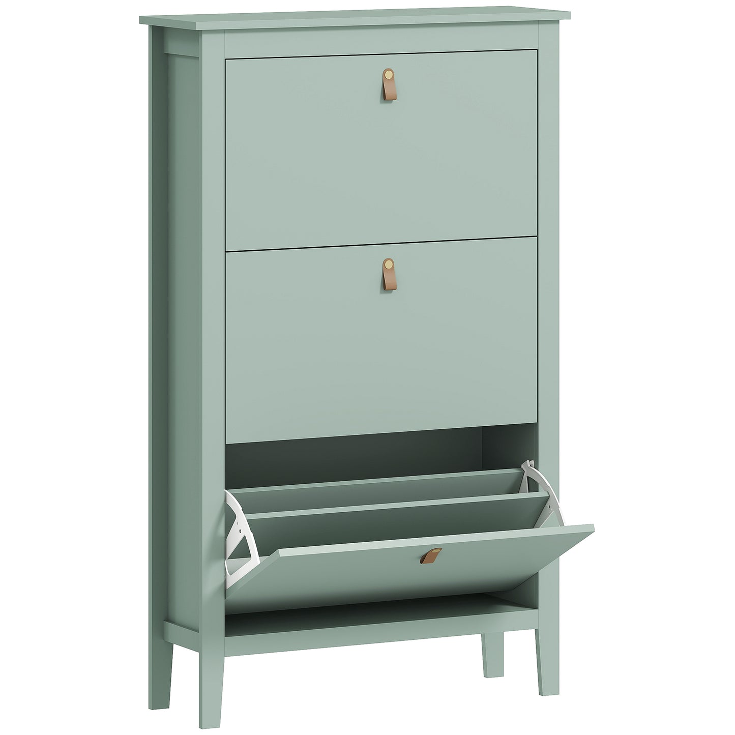 Diveve Wooden Mint Green Modern 3 Drawer Shoe Cabinet Faux Leather Handles